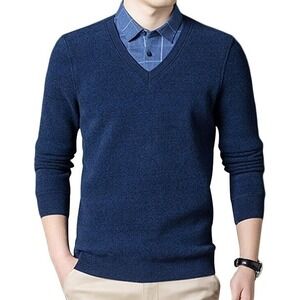 Joseph & Lyman Merino Wool Sweater Mens XL Blue V Neck Classic Old Money Preppy‎